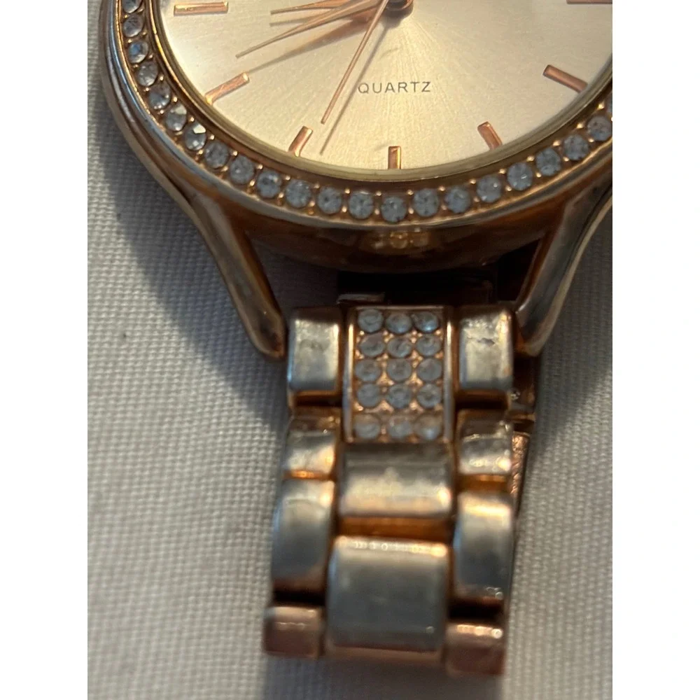 Rose Gold Rhinestone Bezel Watch Elegant‎ Womens Analog Fashion Jewelry